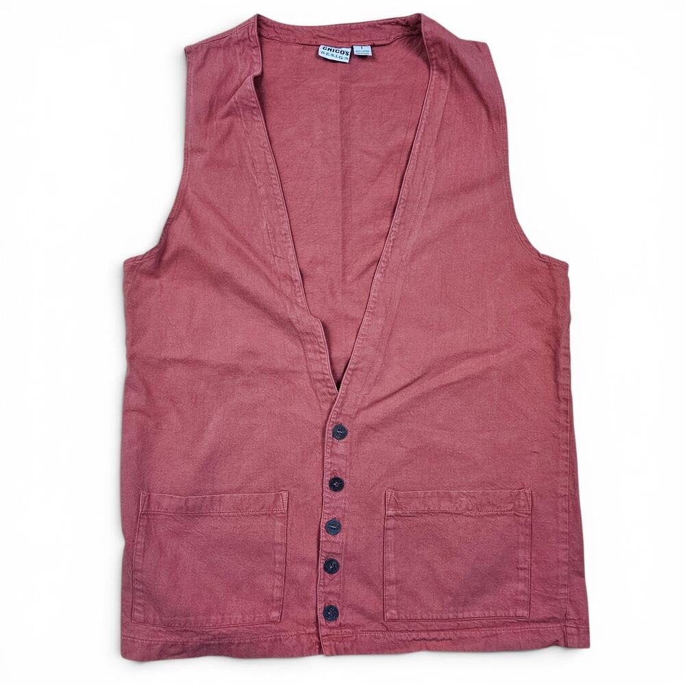 CHICO'S DESIGN Chore Vest Womens 1 90's Pink Garment Dyed Cotton Casual Workwear